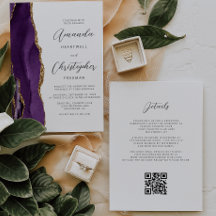 Boda Código QR Ágata Dorada Púrpura