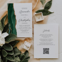 Boda Código QR Ágata Dorada Verde Esmeralda