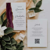 Boda Código QR Ágata Rojo Burdeos Dorado
