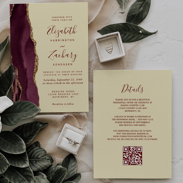 Invitación Boda Código QR Amarillo Mantequilla Ágata Dorada B (Subido por el creador)