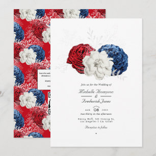 Invitación Boda Código QR Americano Rojo Blanco y Azul USA