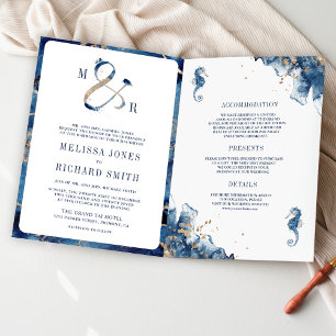 Invitación Boda Código QR Ampersand Monograma Marina Náutica