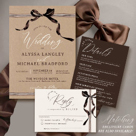 Invitación Boda Código QR Arco Acuarela Marrón Kraft Rústico