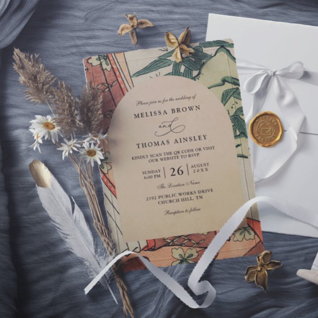 Invitación Boda Código QR Bambú Kimono Japonés Antiguo (Subido por el creador)