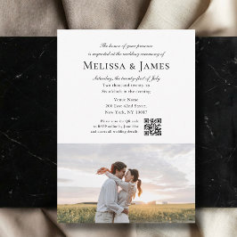 Invitación Boda Código QR Blanco Foto Script Simple 2