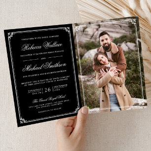 Invitación Boda Código QR Blanco y Negro Fotografía Minimalis