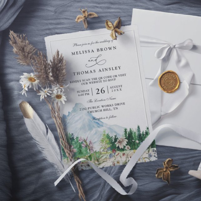 Invitación Boda Código QR Boho Flor Silvestre Montañosa Rústi (Subido por el creador)