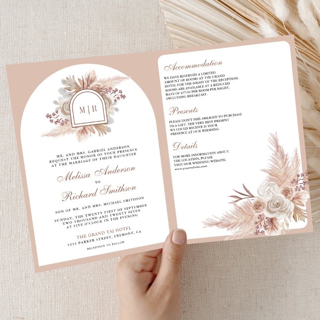 Invitación Boda Código QR Boho Floral Beige Neutro Pampas (Subido por el creador)