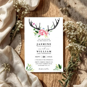 Invitación Boda Código QR Boho Rústico Cuerno Elegante Chic