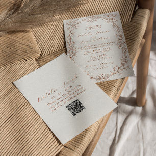 Invitación Boda Código QR Boho Terracota Naranja Quemada 
