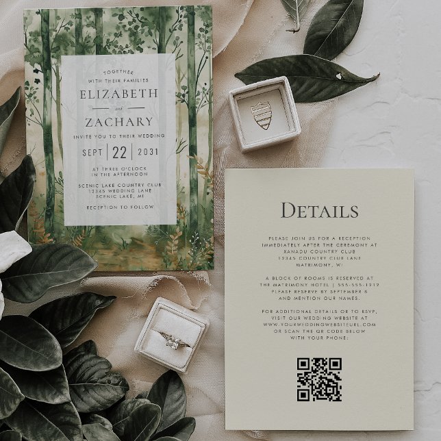 Invitación Boda Código QR Bosque Madera Dorado Rústico (Subido por el creador)