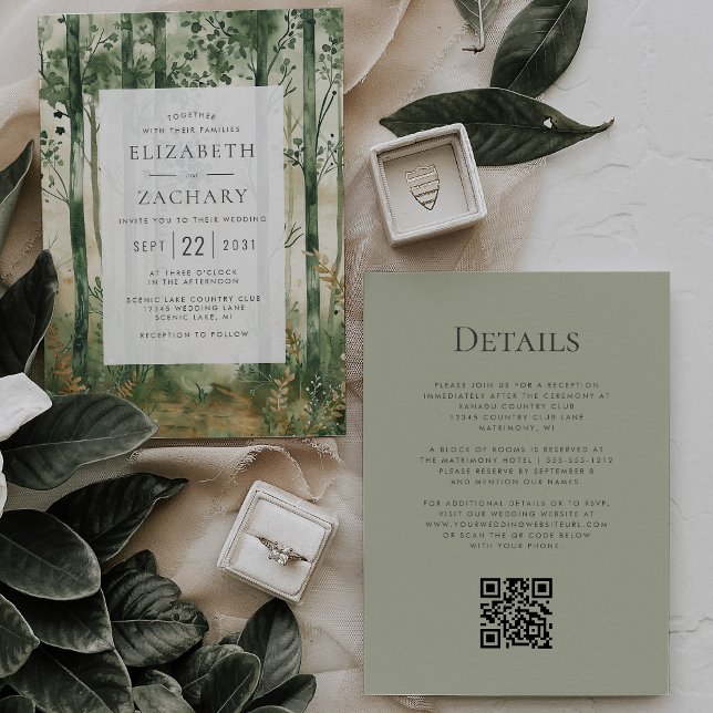 Invitación Boda Código QR Bosque Madera Dorado Rústico (Subido por el creador)