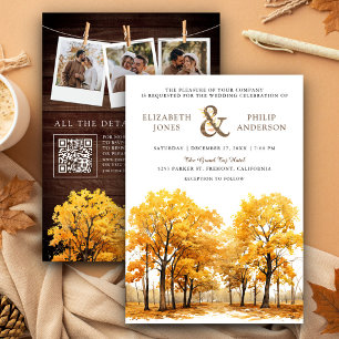 Invitación Boda Código QR Bosque Robles Otoño