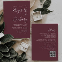 Boda Código QR Burgundy Escritura Moderna
