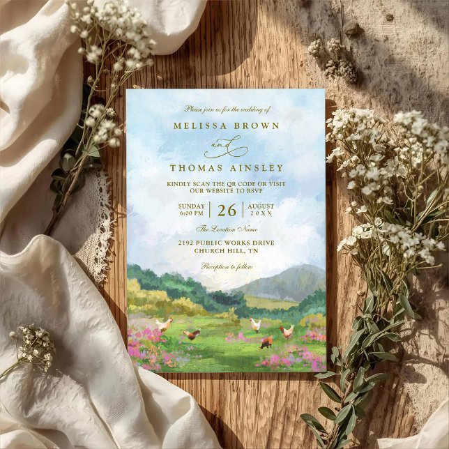 Invitación Boda Código QR Campo Barn Occidental Rústico (Subido por el creador)
