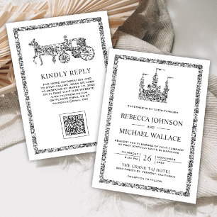 Invitación Boda Código QR Carruaje Castillo Cuento de Hadas P