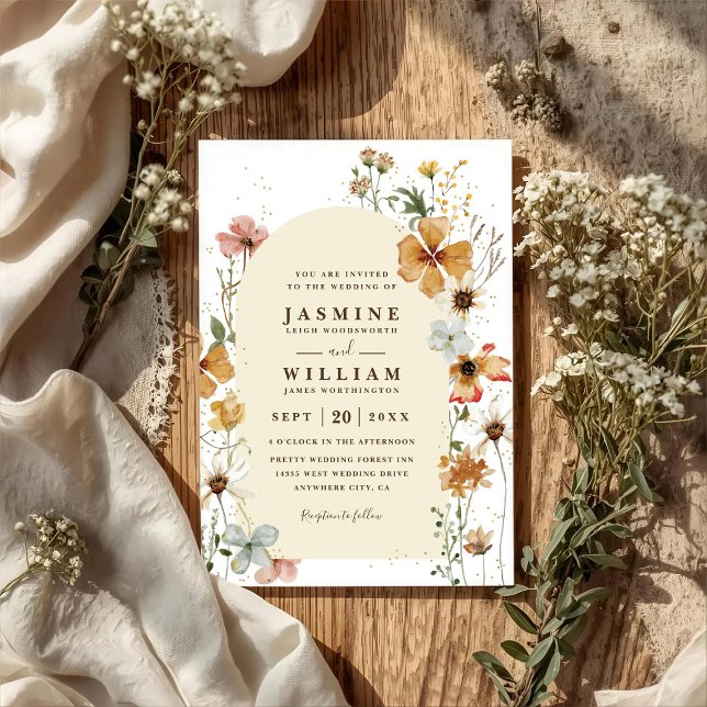 Invitación Boda Código QR Chic Arco Pradera Flores Silvestres (Subido por el creador)