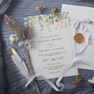 Invitación Boda Código QR Chic Rústico Acuarela Flor Silvestr