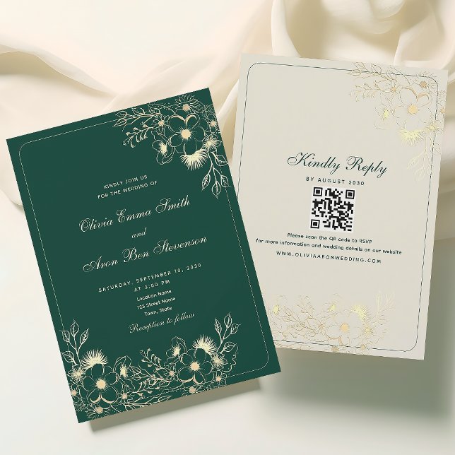 Invitación Boda Código QR Clásico Verde Esmeralda (Subido por el creador)