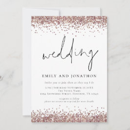 Invitación Boda Código QR con Brillo de Rosa Dorado de Moda