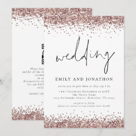 Invitación Boda Código QR con Brillo de Rosa Dorado de Moda