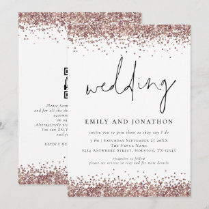 Invitación Boda Código QR con Brillo de Rosa Dorado de Moda