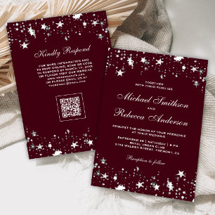Invitación Boda Código QR Confeti Burgundy Estrella de Plata