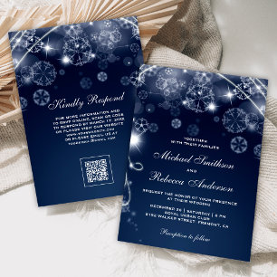 Invitación Boda Código QR Copos de Nieve País de las Maravill