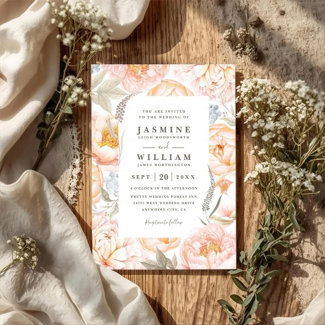 Invitación Boda Código QR Corona de Flores Melocotón Boho (Subido por el creador)