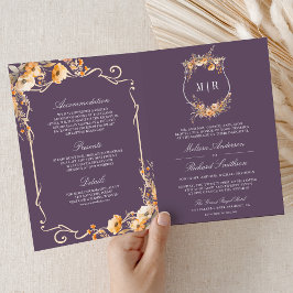 Invitación Boda Código QR Cresta Flor Silvestre Otoñal Polvo 