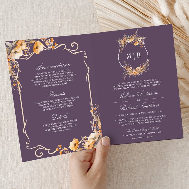 Invitación Boda Código QR Cresta Flor Silvestre Otoñal Polvo  (Subido por el creador)