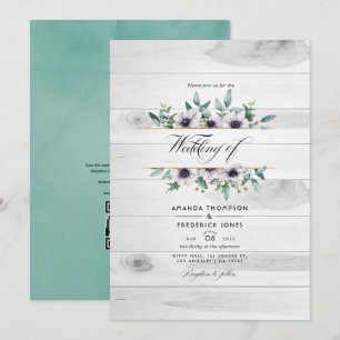 Invitación Boda Código QR de Anémona Eucalipto País Rústico