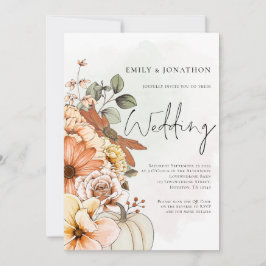 Invitación Boda Código QR de Calabaza Floral de Otoño en Letr