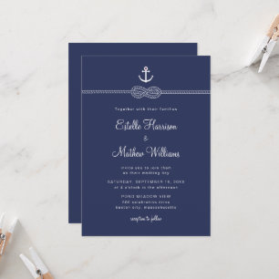 Invitación Boda Código QR de Cuerda de Ancla Azul Marítimo