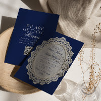 Boda Código QR de encaje azul marino vintage