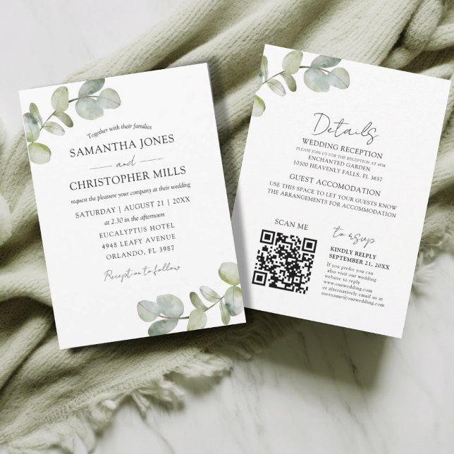 Invitación Boda Código QR de Eucalipto Botánico Rústico (Subido por el creador)
