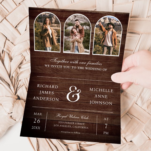 Invitación Boda Código QR de Foto de Arco Mínimo de Madera Rú (Subido por el creador)