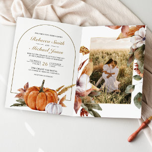 Invitación Boda Código QR de Foto de Calabaza Boho Rústica