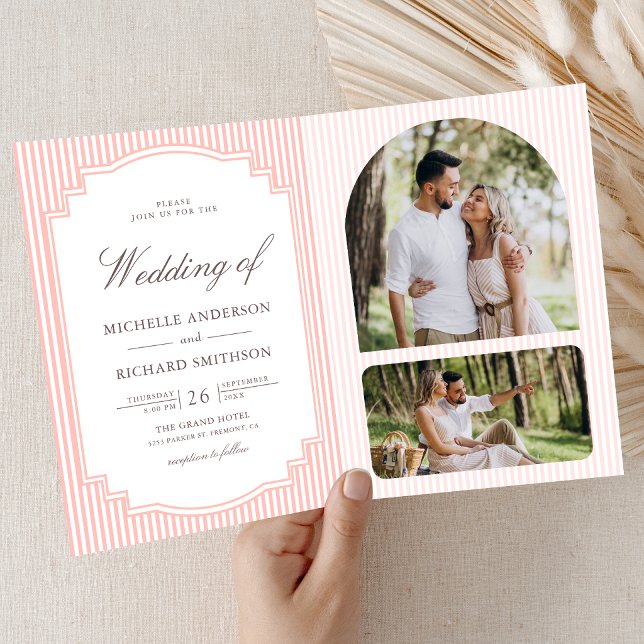 Invitación Boda Código QR de Foto de Rayas Rosa Coral Pastel (Subido por el creador)