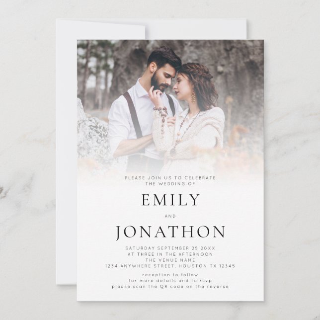 Invitación Boda Código QR de Foto Simple (Anverso)