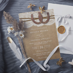 Invitación Boda Código QR de Herradura Rústica Sobre Kraft y 