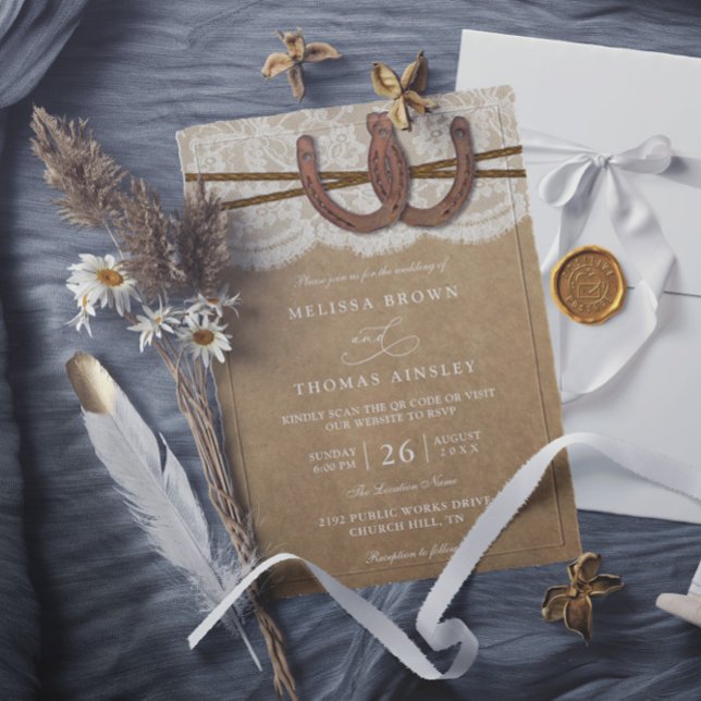 Invitación Boda Código QR de Herradura Rústica Sobre Kraft y  (Subido por el creador)