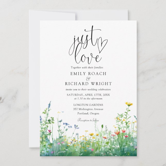 Invitación Boda Código QR de Just Love Acuarela Flores Silves (Anverso)