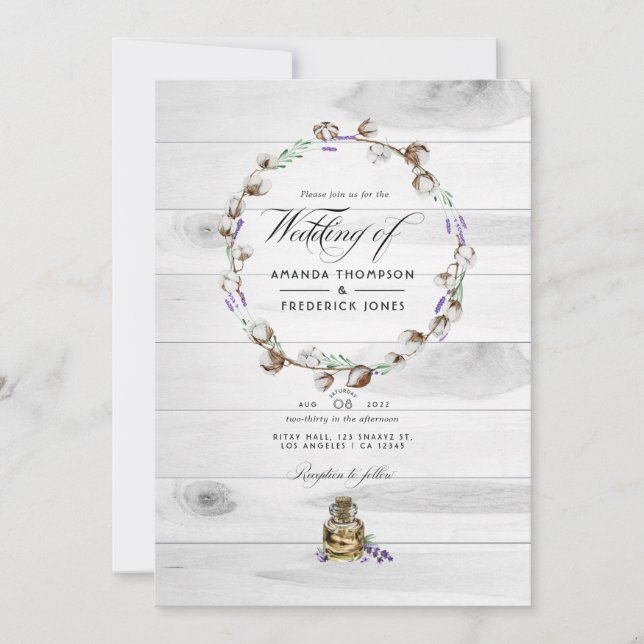 Invitación Boda Código QR de Lavanda de Algodón Rústico Campe (Anverso)