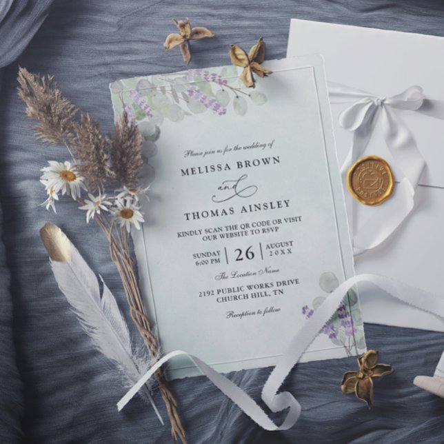 Invitación Boda Código QR de Lavanda Eucalipto Acuarela (Subido por el creador)