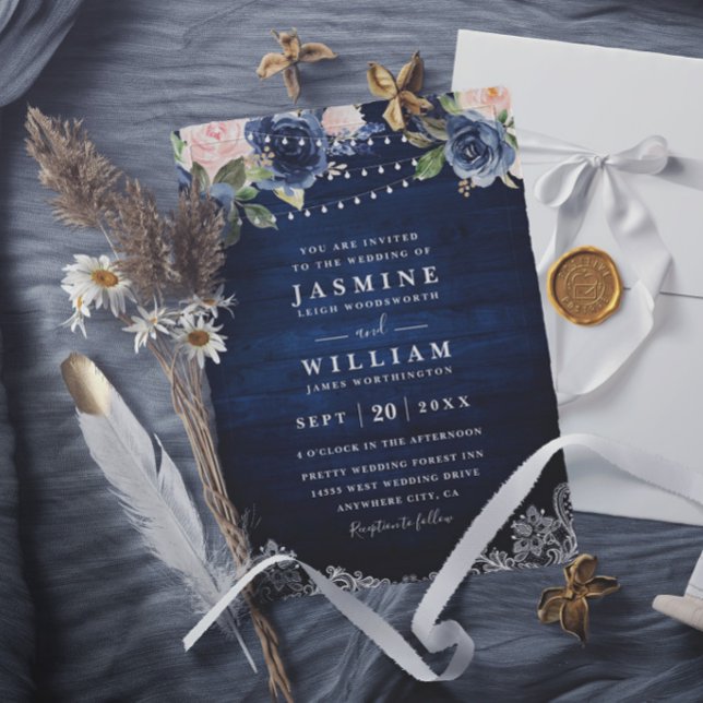Invitación Boda Código QR de Luces de Cuerda Rústicas Florale (Subido por el creador)