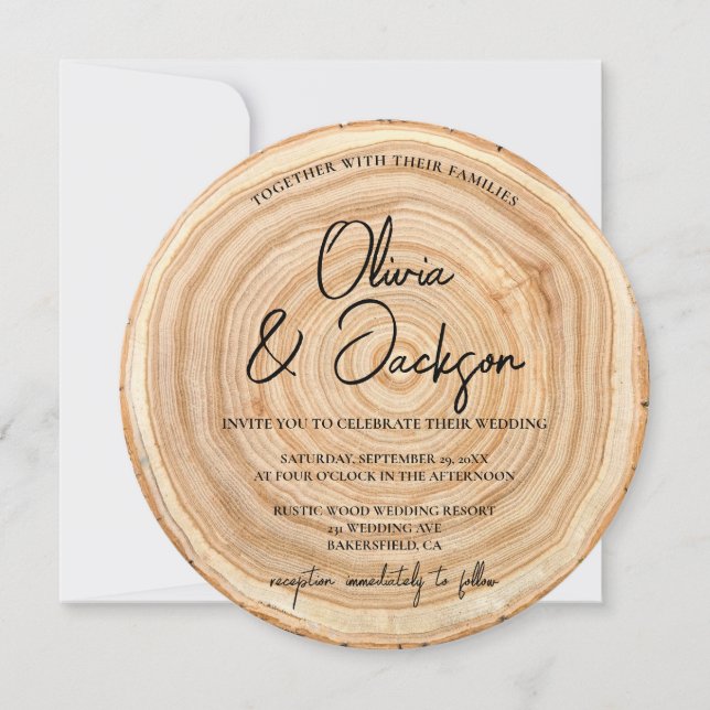 Invitación Boda Código QR de Madera Rústica (Anverso)