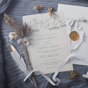 Invitación Boda Código QR del árbol de pino de montaña verde