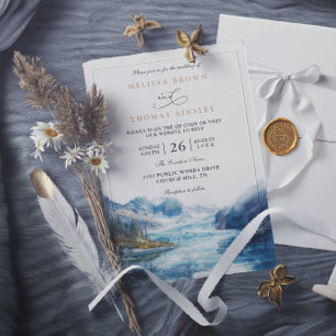 Invitación Boda Código QR del Lago de Montañas Rústicas Monta