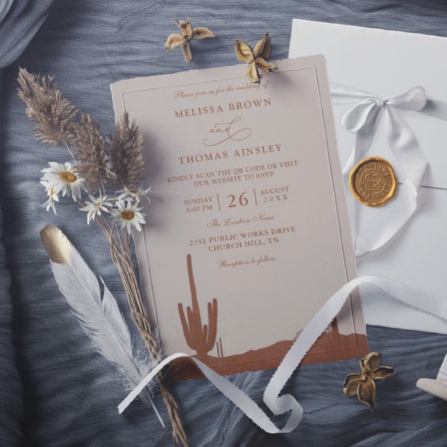 Invitación Boda Código QR Desierto Terracota del Suroeste (Subido por el creador)